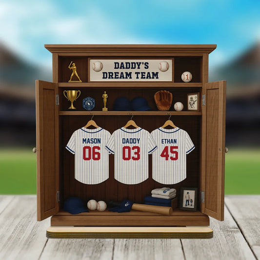 Daddy Dream Team Retro Baseball, Father's Day Gift For Dad, Grandpa Personalized Standing Wooden Plaque