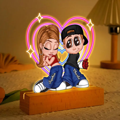 Y2K Couple Retro Heart Personalized Acrylic LED Night Light, Anniversary Gift, Gift for Him for Her