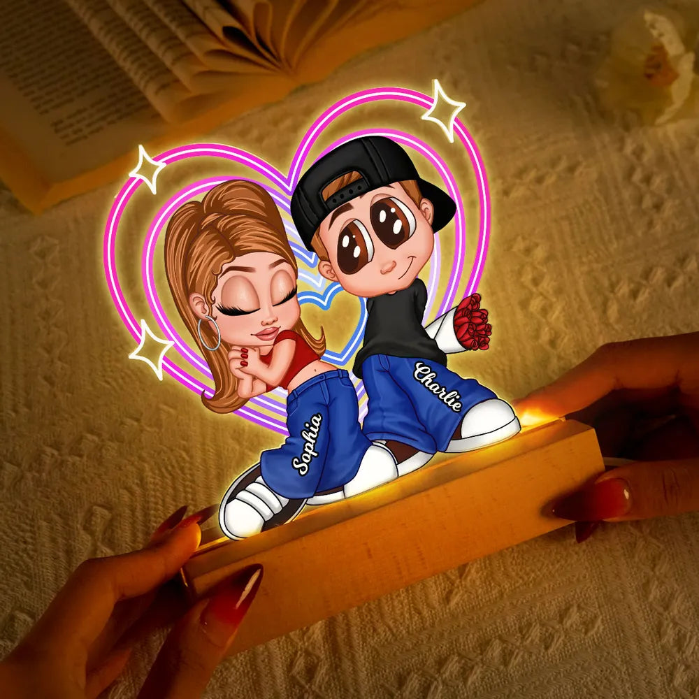 Y2K Couple Retro Heart Personalized Acrylic LED Night Light, Anniversary Gift, Gift for Him for Her