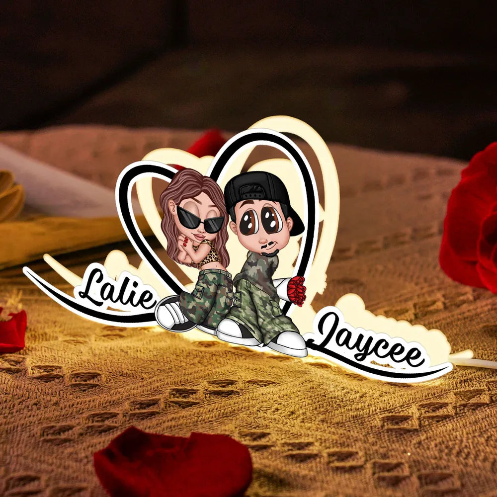 Y2K Couple Heart Shape With Names - Personalized Light Box - Gift for Him, Gift for Her