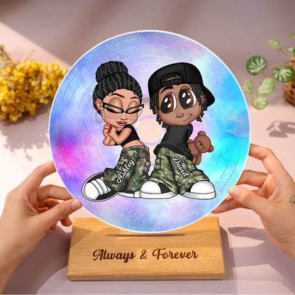Y2K Couple Retro CD Personalized Acrylic Circle 3D Led Light, Gift, Anniversary Gift for Him, for Her