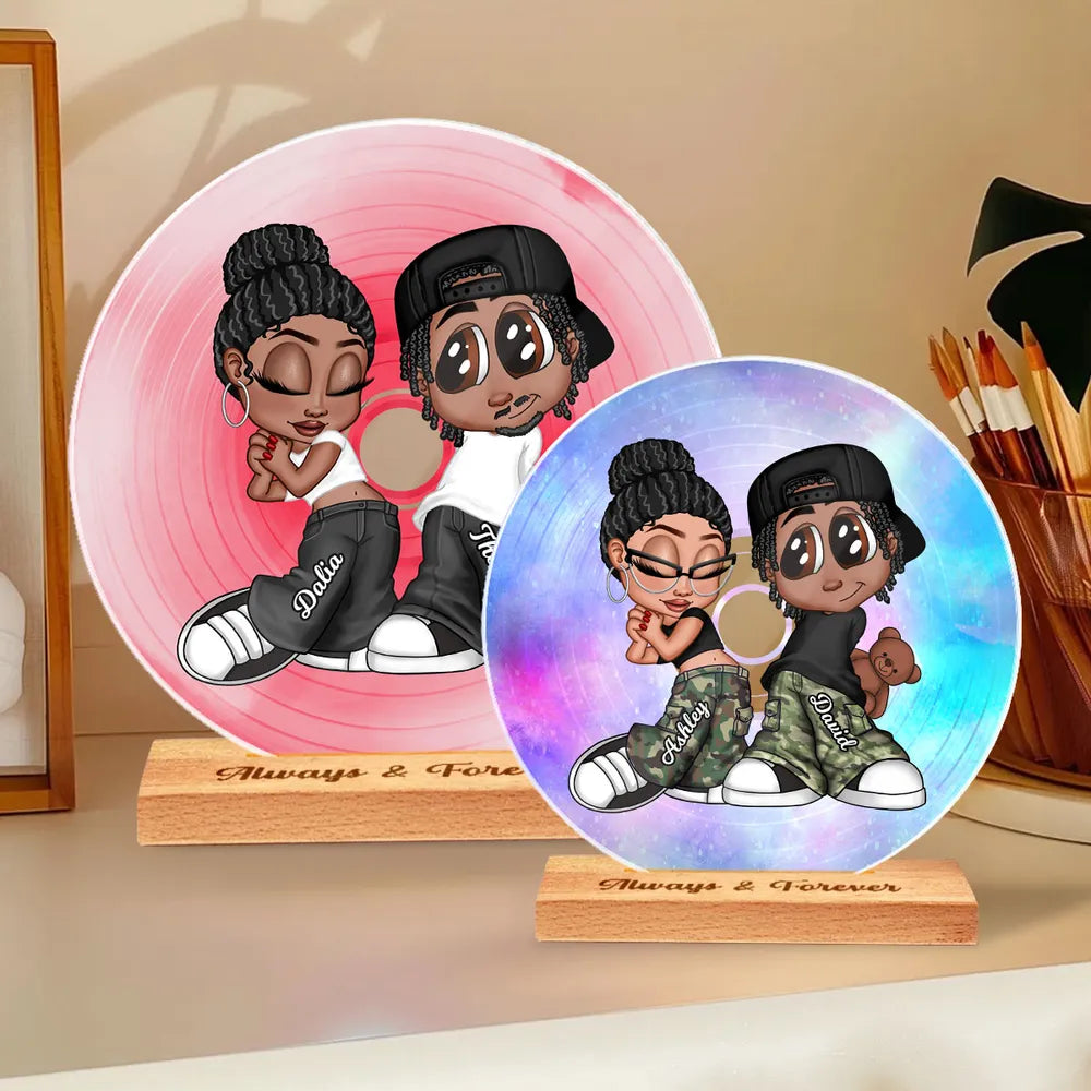 Y2K Couple Retro CD Personalized Acrylic Circle 3D Led Light, Gift, Anniversary Gift for Him, for Her