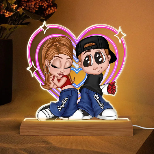 Y2K Couple Retro Heart Personalized Acrylic LED Night Light, Anniversary Gift, Gift for Him for Her