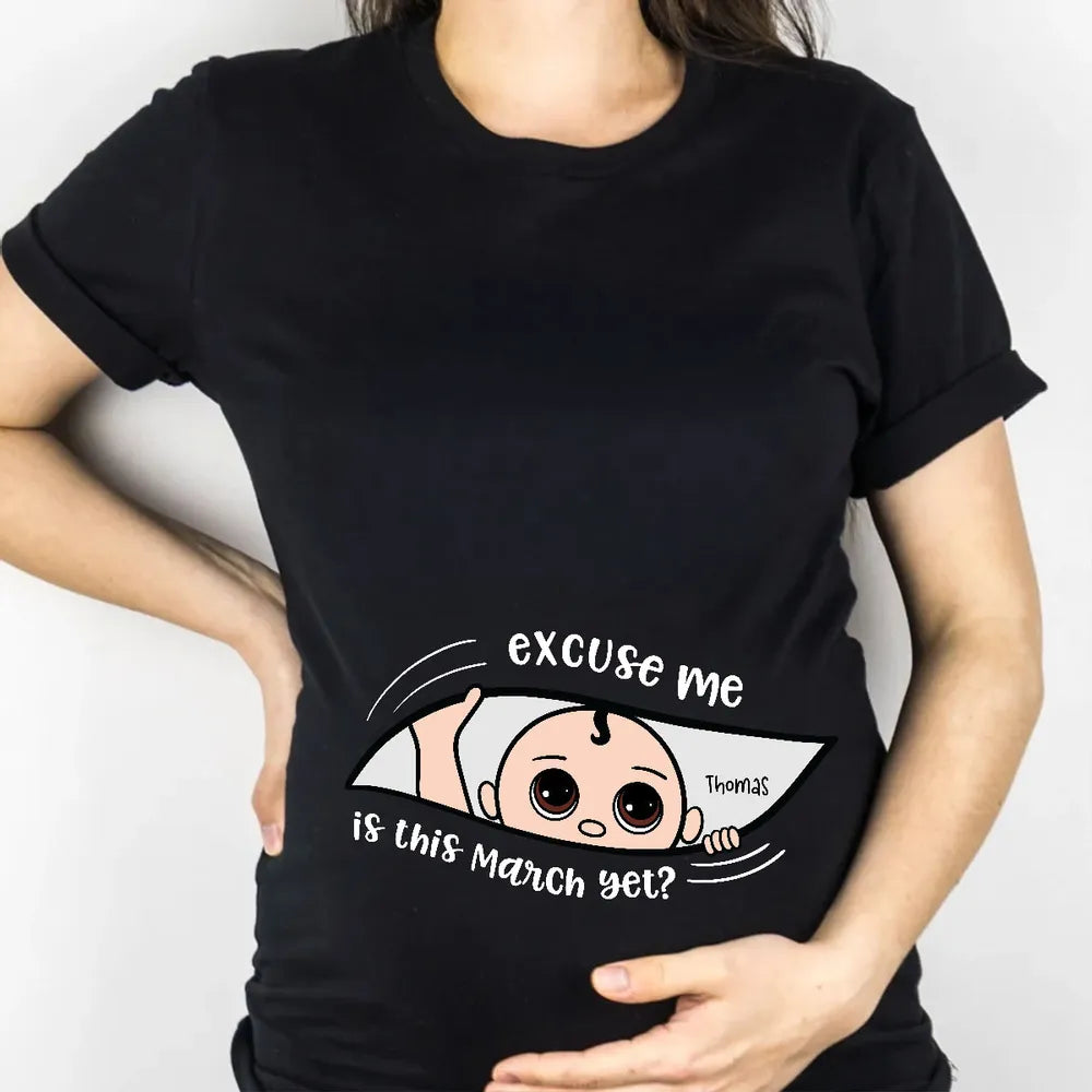 Personalized Maternity Dark Shirt, Excuse Me Is It Yet, Pregnancy Announcement, Expecting Parents - Tshirt