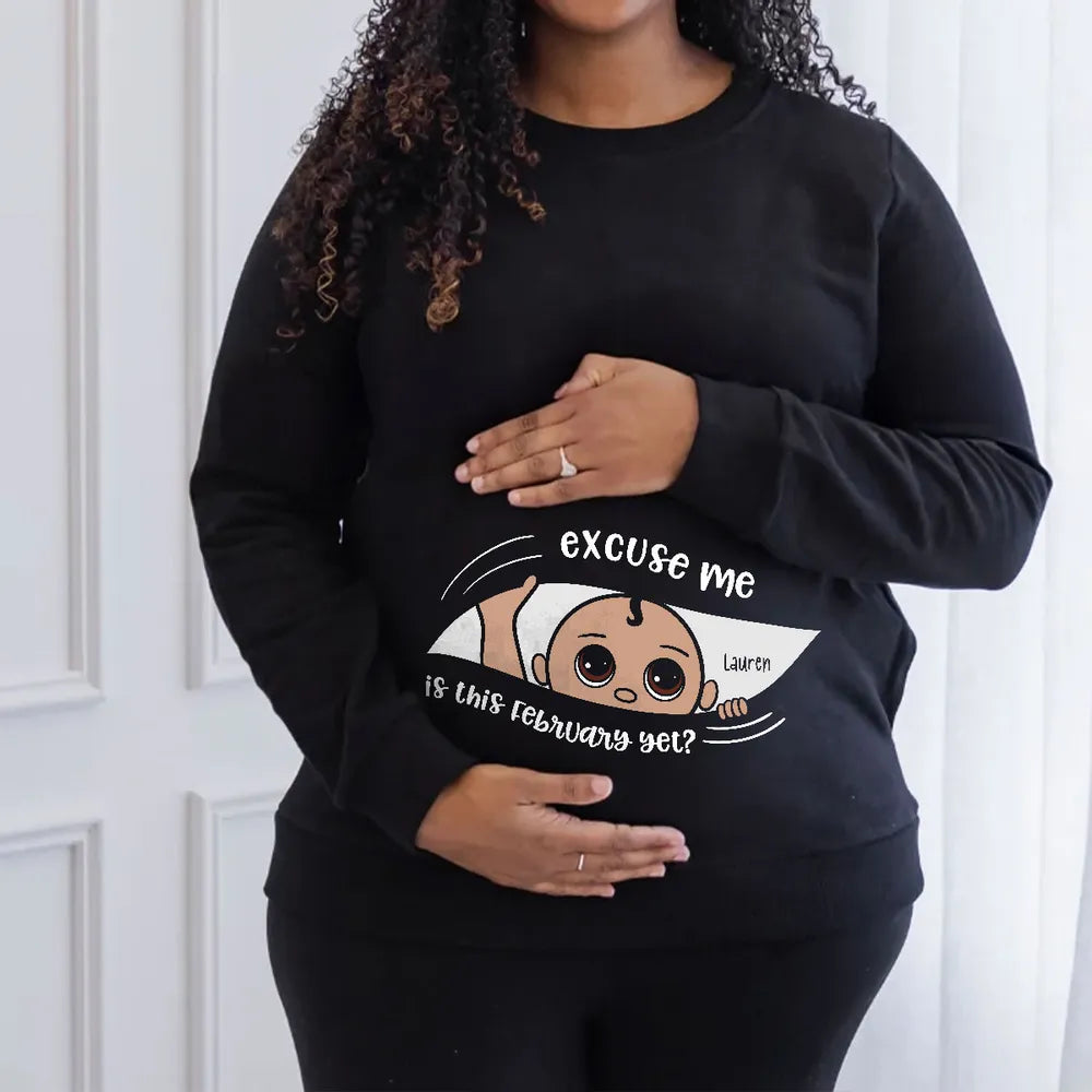 Personalized Maternity Dark Shirt, Excuse Me Is It Yet, Pregnancy Announcement, Expecting Parents - Hoodie