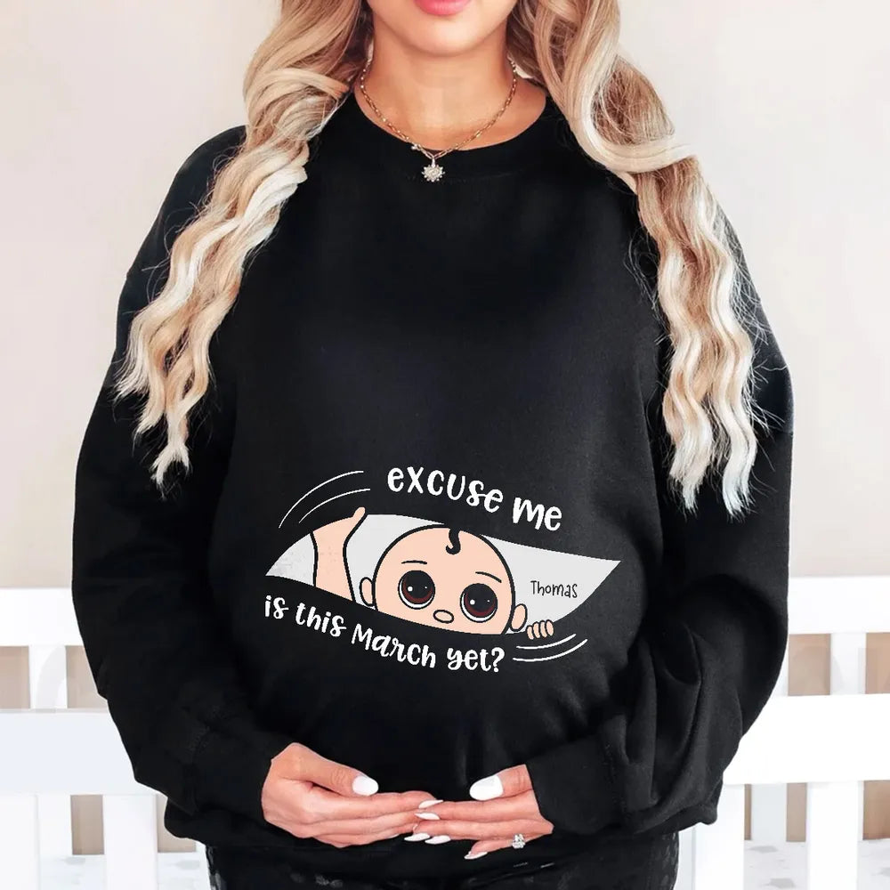 Personalized Maternity Dark Shirt, Excuse Me Is It Yet, Pregnancy Announcement, Expecting Parents - Hoodie