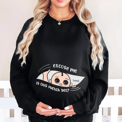 Personalized Maternity Dark Shirt, Excuse Me Is It Yet, Pregnancy Announcement, Expecting Parents - Hoodie