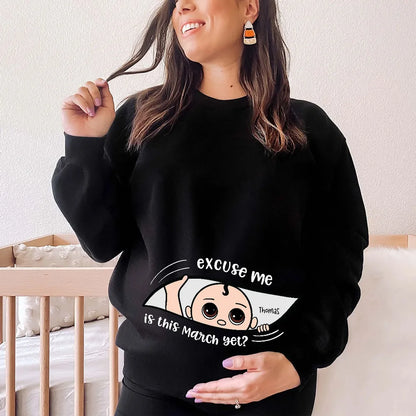 Personalized Maternity Dark Shirt, Excuse Me Is It Yet, Pregnancy Announcement, Expecting Parents - Hoodie