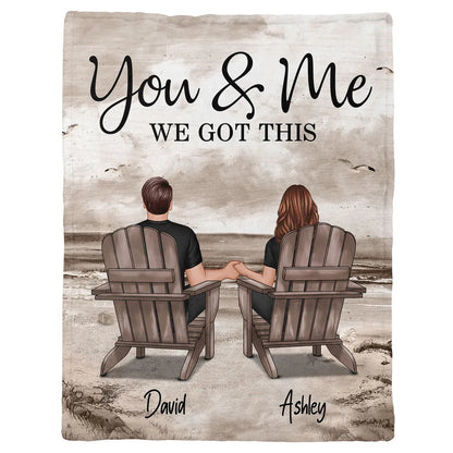 Retro Vintage Back View Couple Sitting Beach Landscape Personalized Fleece Blanket - Romantic Gift For Couples