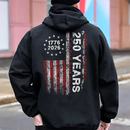 America 250th Birthday US Flag 250 Years We The People Back Side Dark Pullover Hoodie