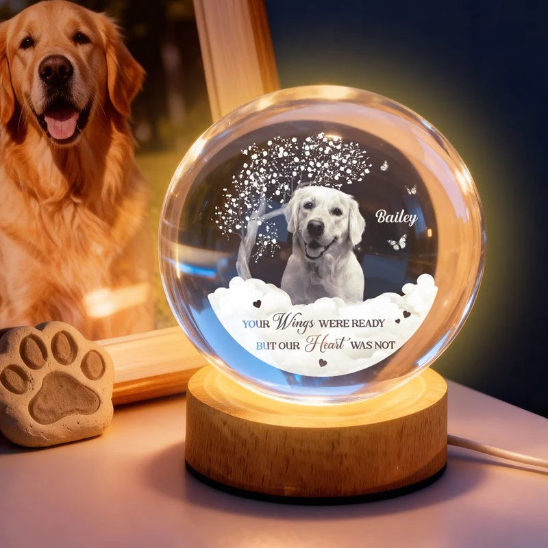 Your Wings Were Ready But Our Hearts Were Not - Personalized Crystal Ball Night Light - Heartfelt Remembrance Keepsake