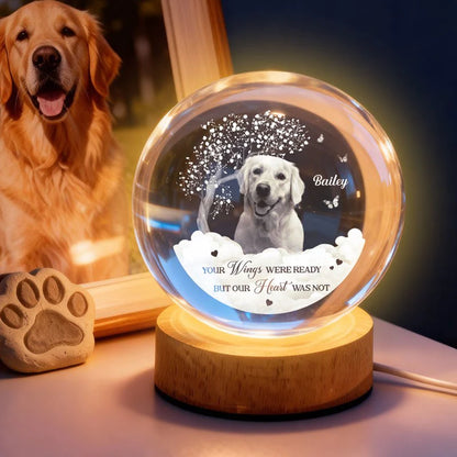 Your Wings Were Ready But Our Hearts Were Not - Personalized Crystal Ball Night Light - Heartfelt Remembrance Keepsake