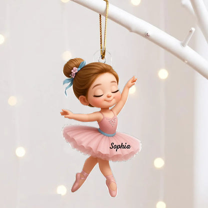 3D Effect Little Girl Balletina Dance Personalized Christmas Ornament