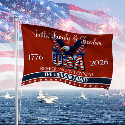 Custom Family Name Faith, Family & Freedom America 250 Years Patriotic Banner House Flag