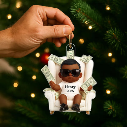 Personalized Funny Kid With Dollar 3D Style Acrylic Ornament, Christmas Gift For Kids, Grandkids