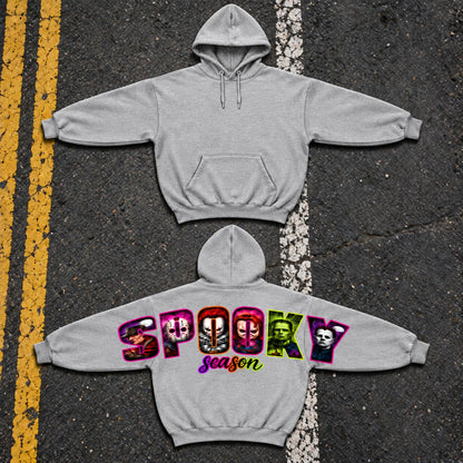 Women's Unisex Soft Smooth Casual Printed Neon Horror Character Back Graphic Hoodie, Halloween Scary Movie Collage Pullover, Fall Sweatshirt, Gift for Him and Her