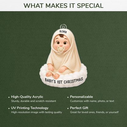 [3D Printing Effect] Personalised Acrylic Baby's First Christmas Ornaments for Newborns