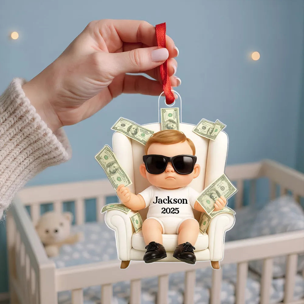 Personalized Funny Kid With Dollar 3D Style Acrylic Ornament, Christmas Gift For Kids, Grandkids