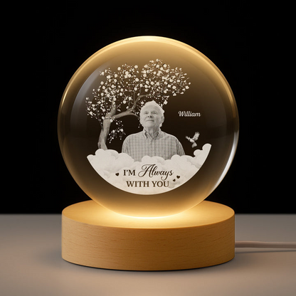 Personalised Memorial Crystal Ball Lamp for Loss of Dad with Photo
