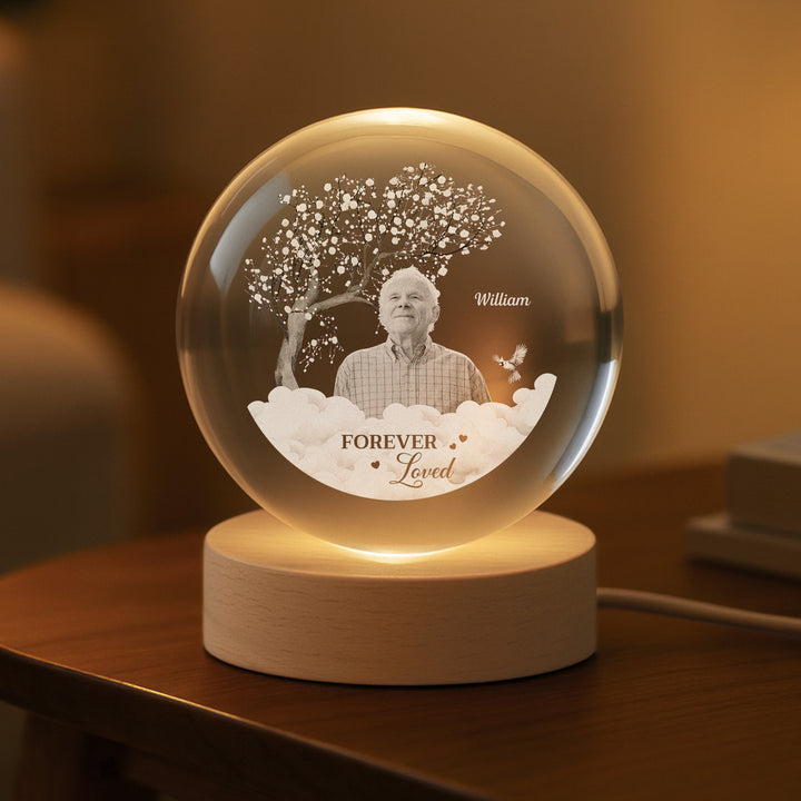 Personalised Memorial Crystal Ball Lamp for Loss of Dad with Photo