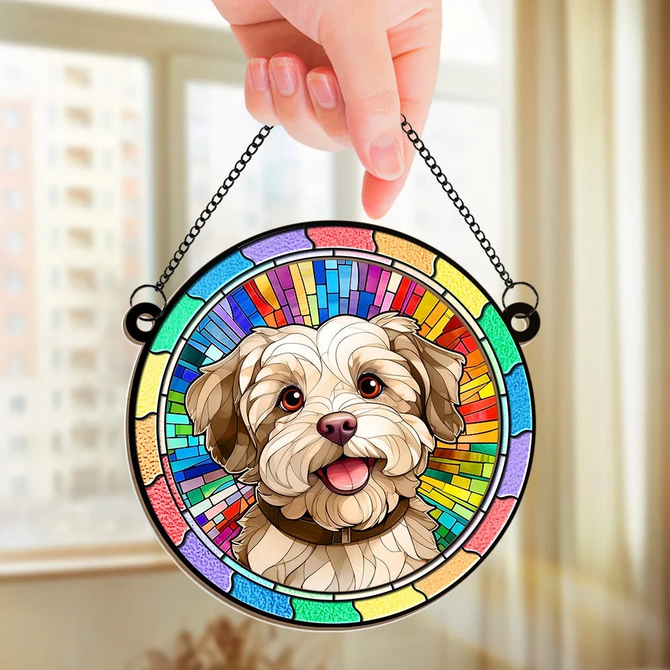 Custom Photo Forever Loved, Never Forgotten Window Hanging Suncatcher Ornament - Sympathy Gift For Pet Owners, Pet Lovers