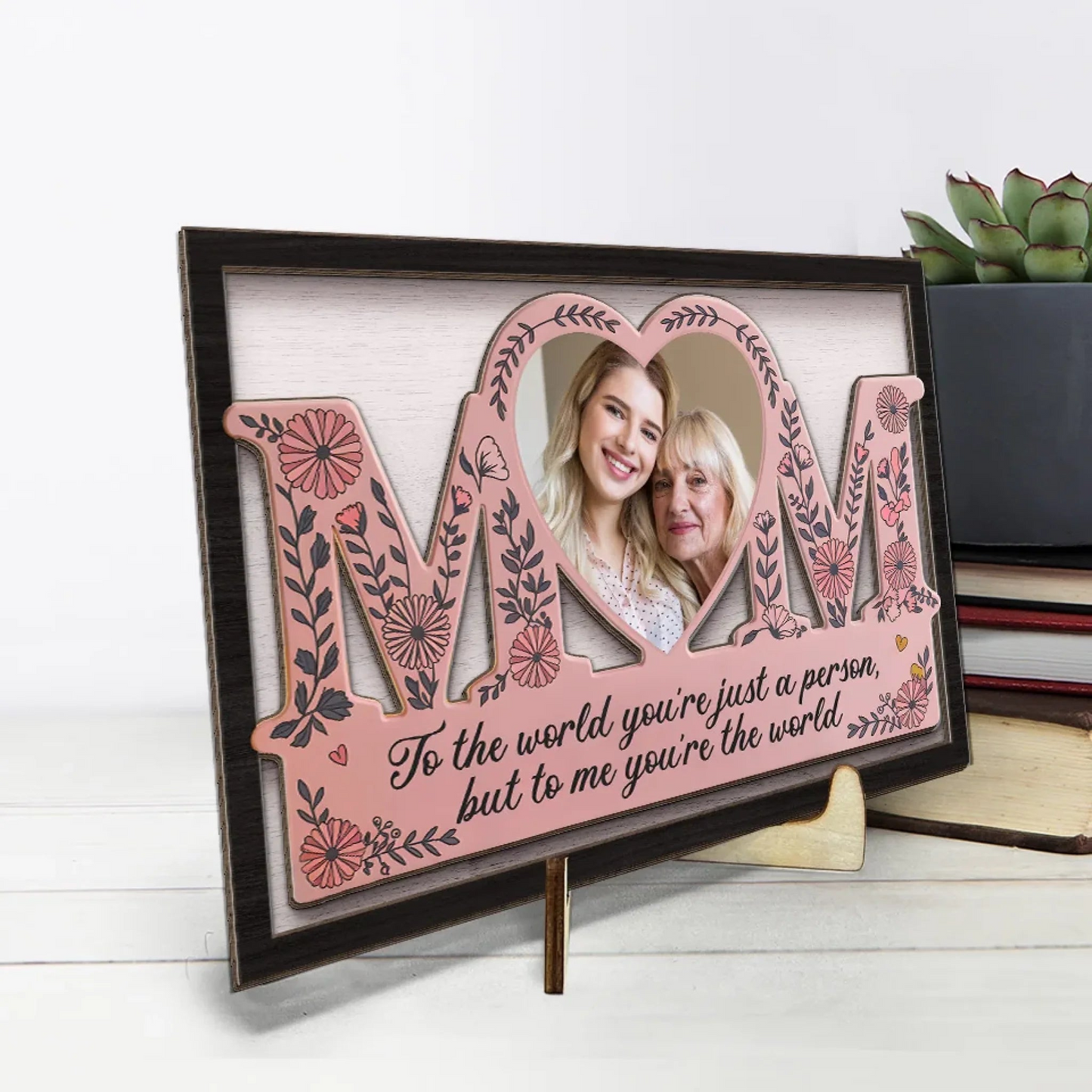 Custom Photo You’re Not Just My Mom, You’re My World - Family Personalized Custom 2-Layered Wooden Plaque With Stand - Gift For Mom, Daughter