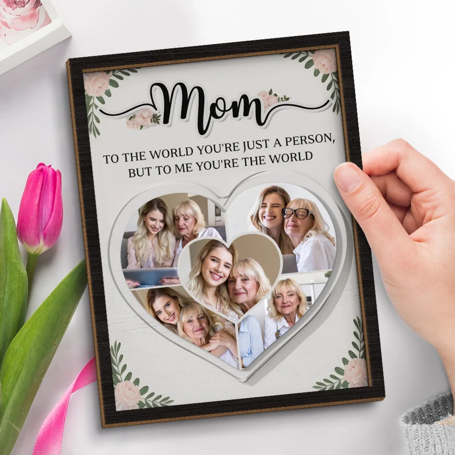Custom Photo I See My World In Your Eyes - Family Personalized Custom 2-Layered Wooden Plaque With Stand - Gift For Mom, Daughter