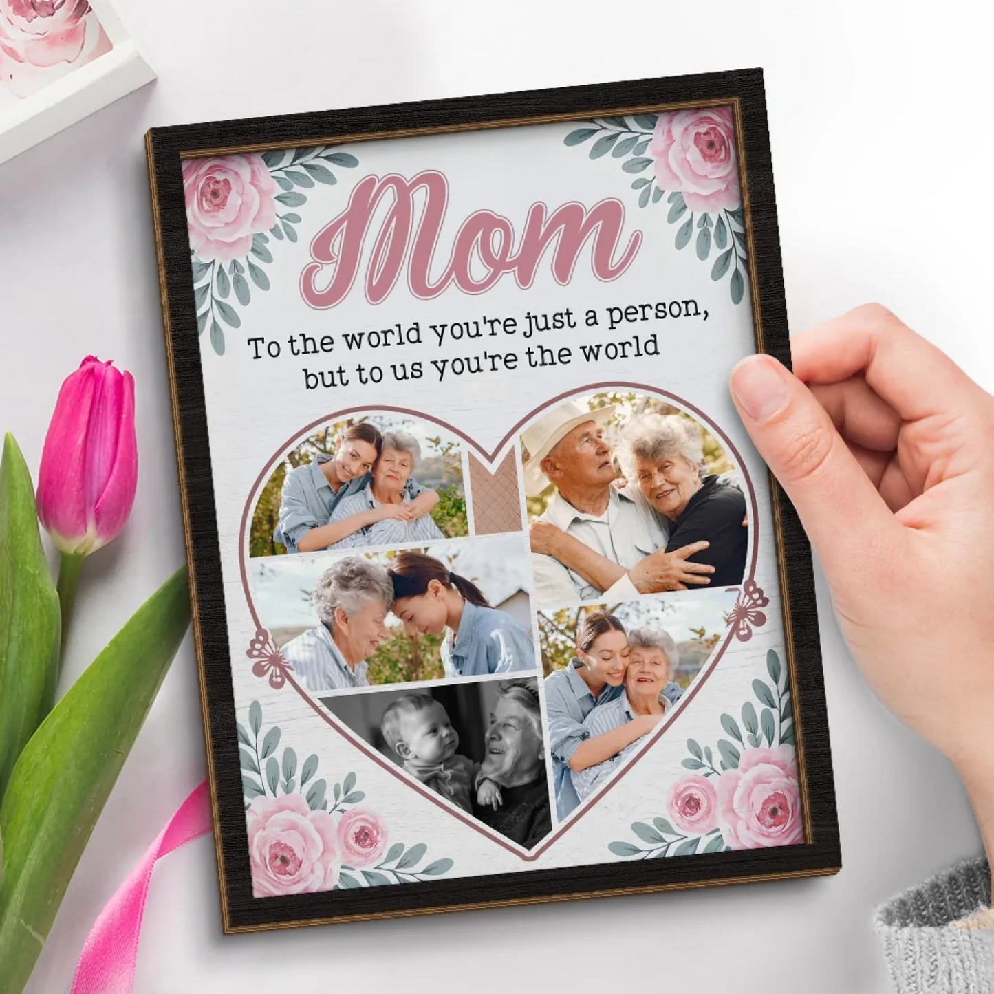 Custom Photo Our Love For You Knows No Bounds - Family Personalized Custom 2-Layered Wooden Plaque With Stand - Gift For Mom, Daughter