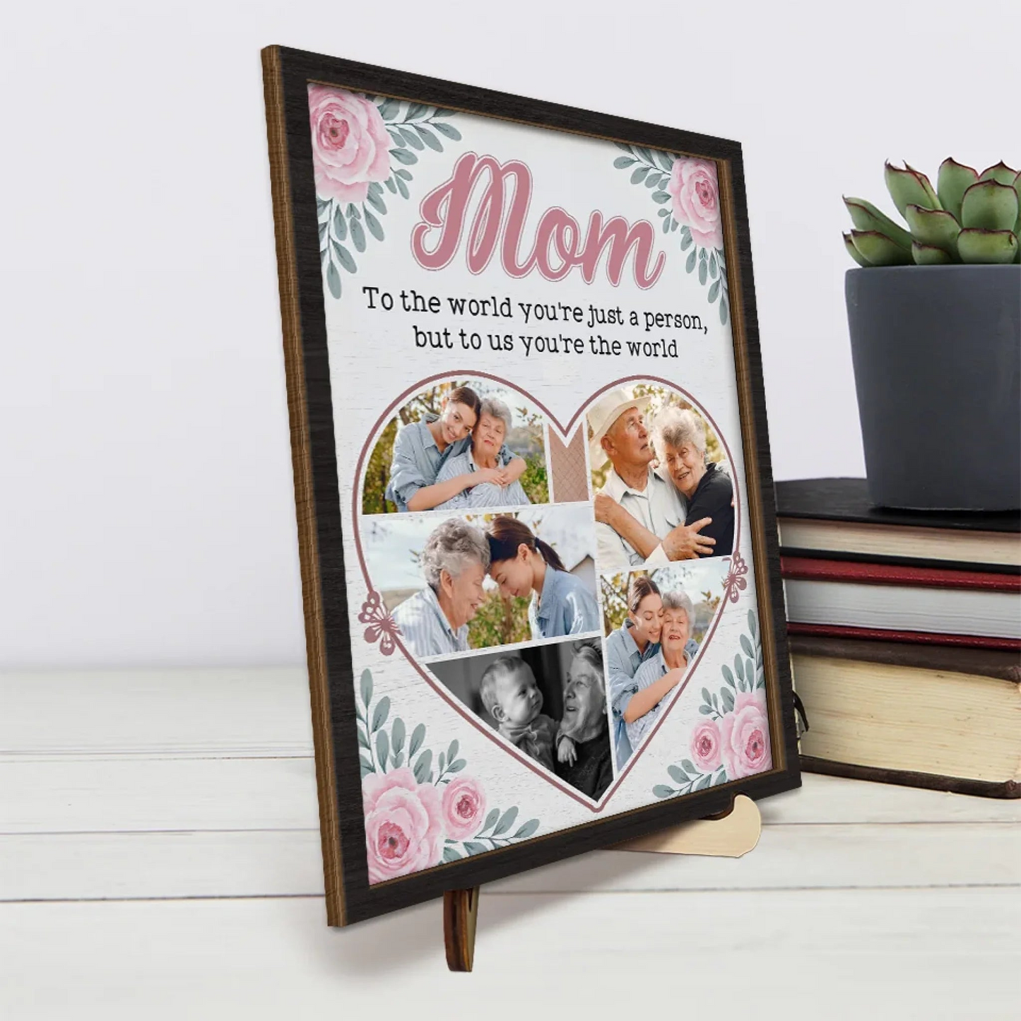 Custom Photo Our Love For You Knows No Bounds - Family Personalized Custom 2-Layered Wooden Plaque With Stand - Gift For Mom, Daughter