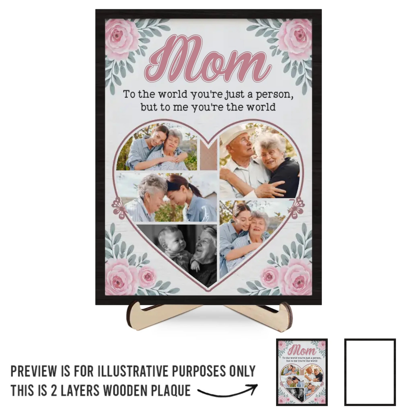 Custom Photo Our Love For You Knows No Bounds - Family Personalized Custom 2-Layered Wooden Plaque With Stand - Gift For Mom, Daughter