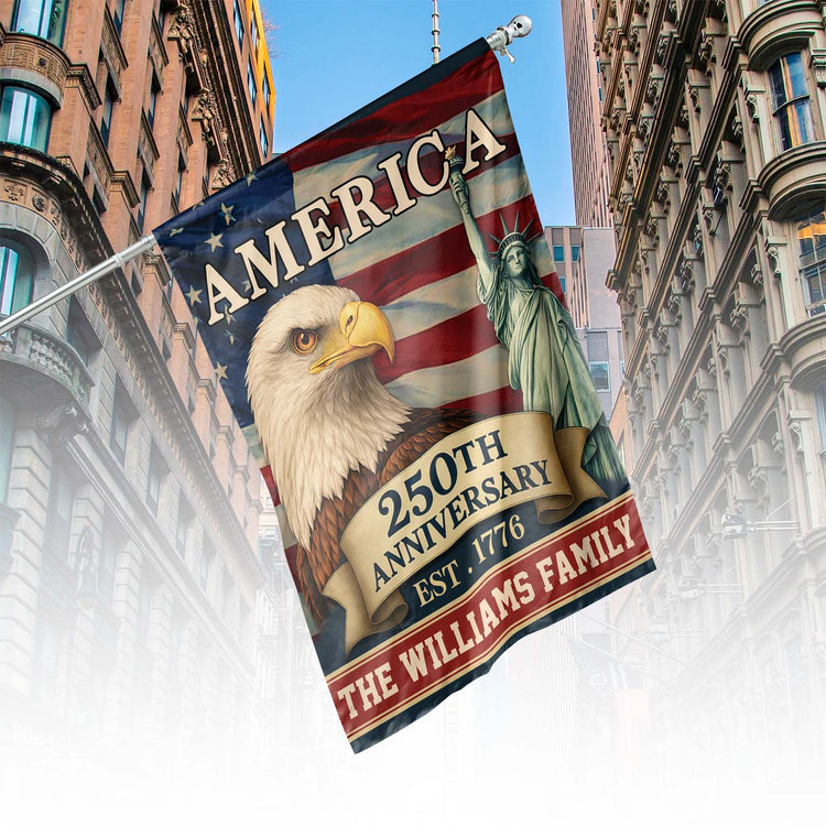 Custom Family Name Celebrate America 250th Anniversary Garden Flag Patriotic Gifts