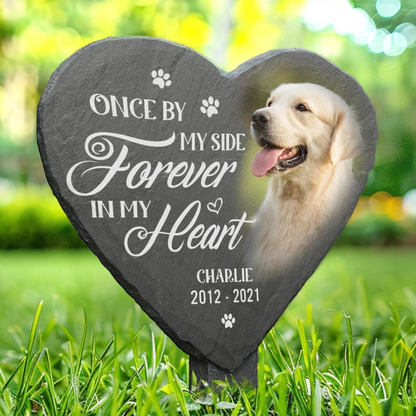 Custom Photo Slate Garden Stake - Personalized Pet Memorial Gifts For Dogs, Cats - Hearts Hold Eternal Memories