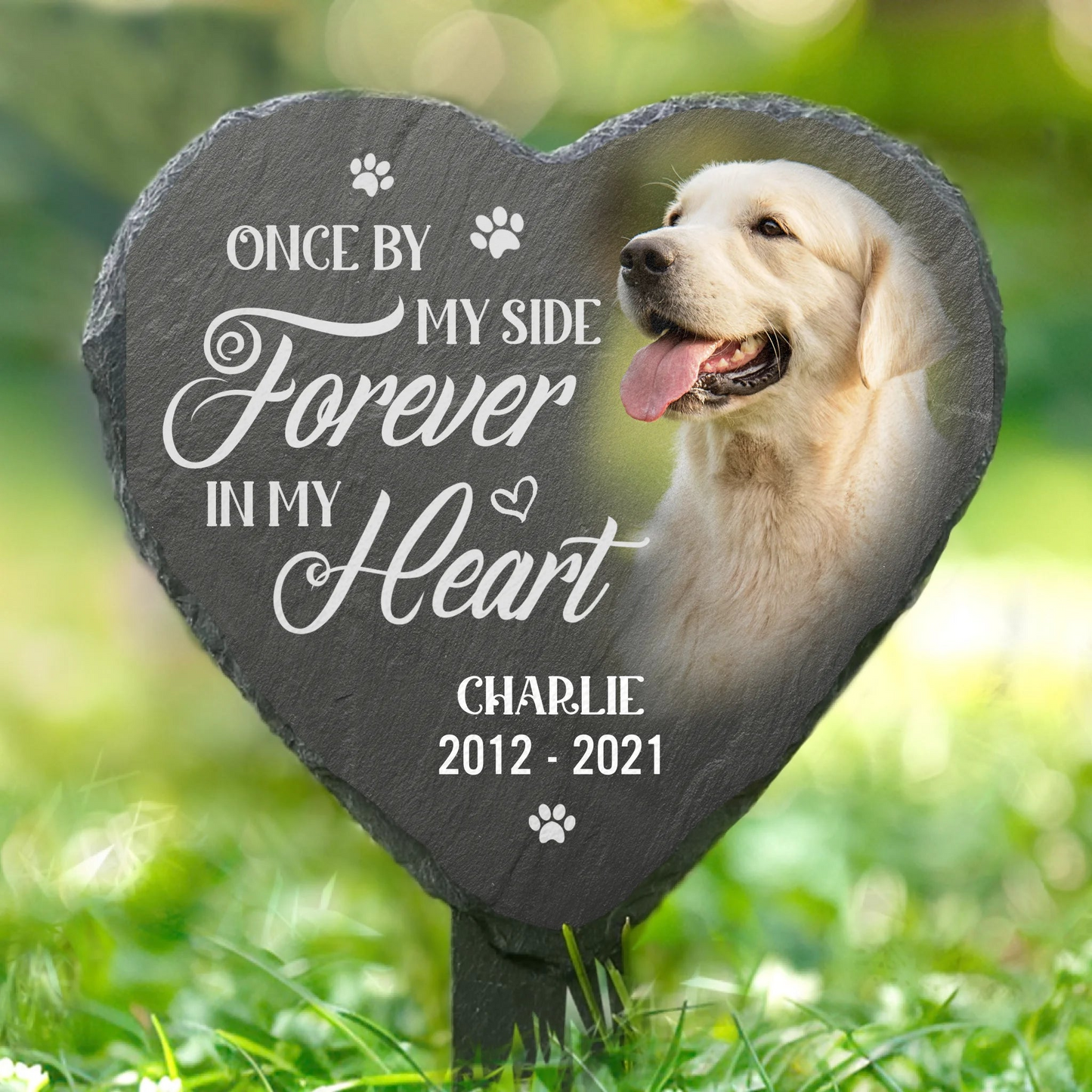 Custom Photo Slate Garden Stake - Personalized Pet Memorial Gifts For Dogs, Cats - Hearts Hold Eternal Memories
