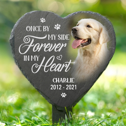 Custom Photo Slate Garden Stake - Personalized Pet Memorial Gifts For Dogs, Cats - Hearts Hold Eternal Memories