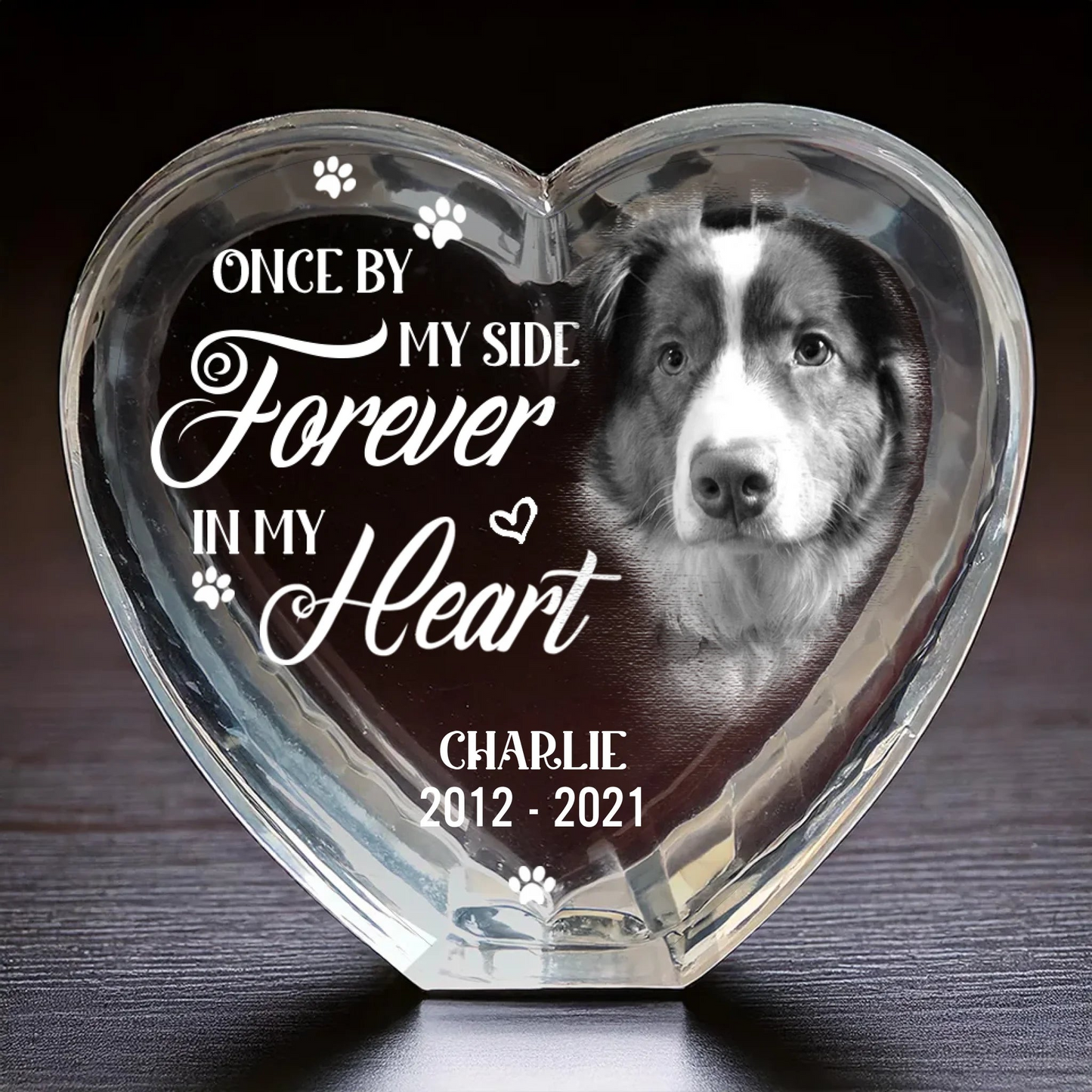 Custom Photo 3D Crystal Heart Shaped - Personalized Pet Memorial Sympathy Gifts For Dogs - Love Lives On Beyond Goodbye