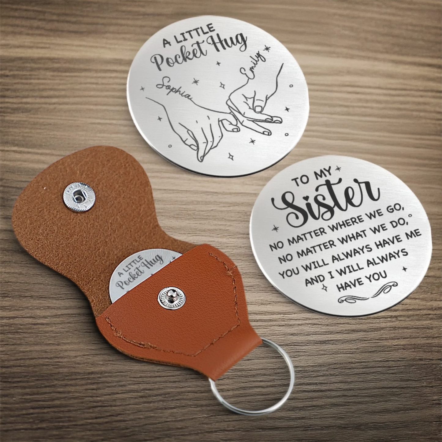 Custom Pocket Hug - Personalized Best Friend Birthday Gifts For Women, Besties, Sisters, BFF - Hand In Hand Through It All