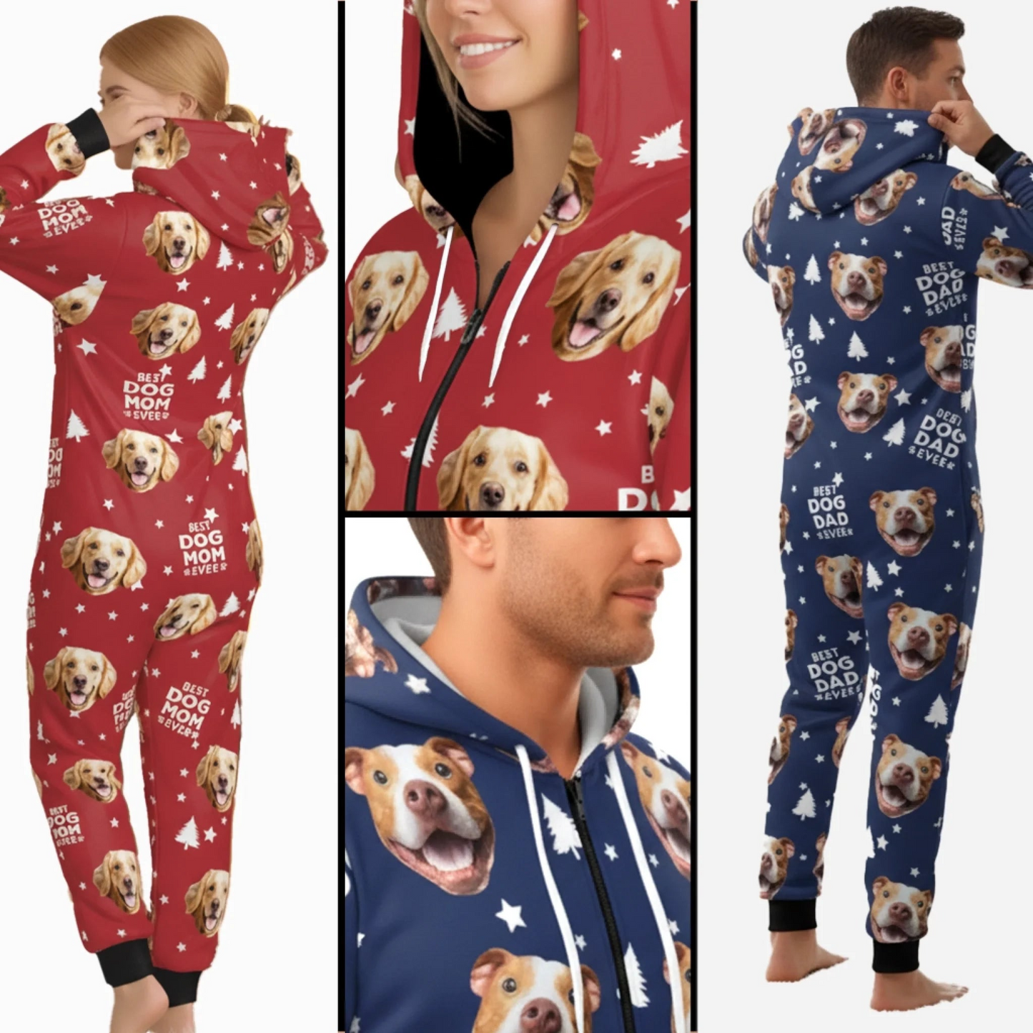 Custom Photo Adult Onesie - Personalized Christmas Birthday Gifts For Dog Cat Lovers, Dog Dad And Mom, Cat Owners - Best Dog Mom Vibes Only