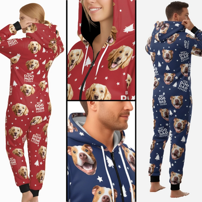 Custom Photo Adult Onesie - Personalized Christmas Birthday Gifts For Dog Cat Lovers, Dog Dad And Mom, Cat Owners - Best Dog Mom Vibes Only