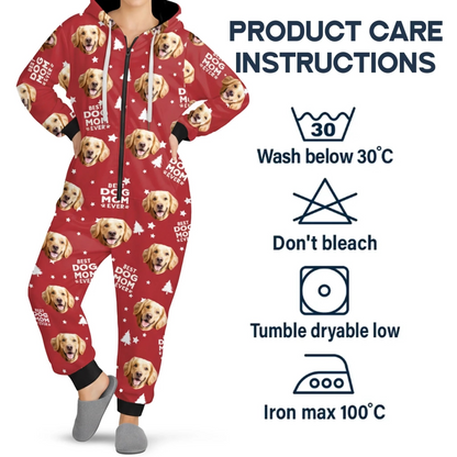 Custom Photo Adult Onesie - Personalized Christmas Birthday Gifts For Dog Cat Lovers, Dog Dad And Mom, Cat Owners - Best Dog Mom Vibes Only