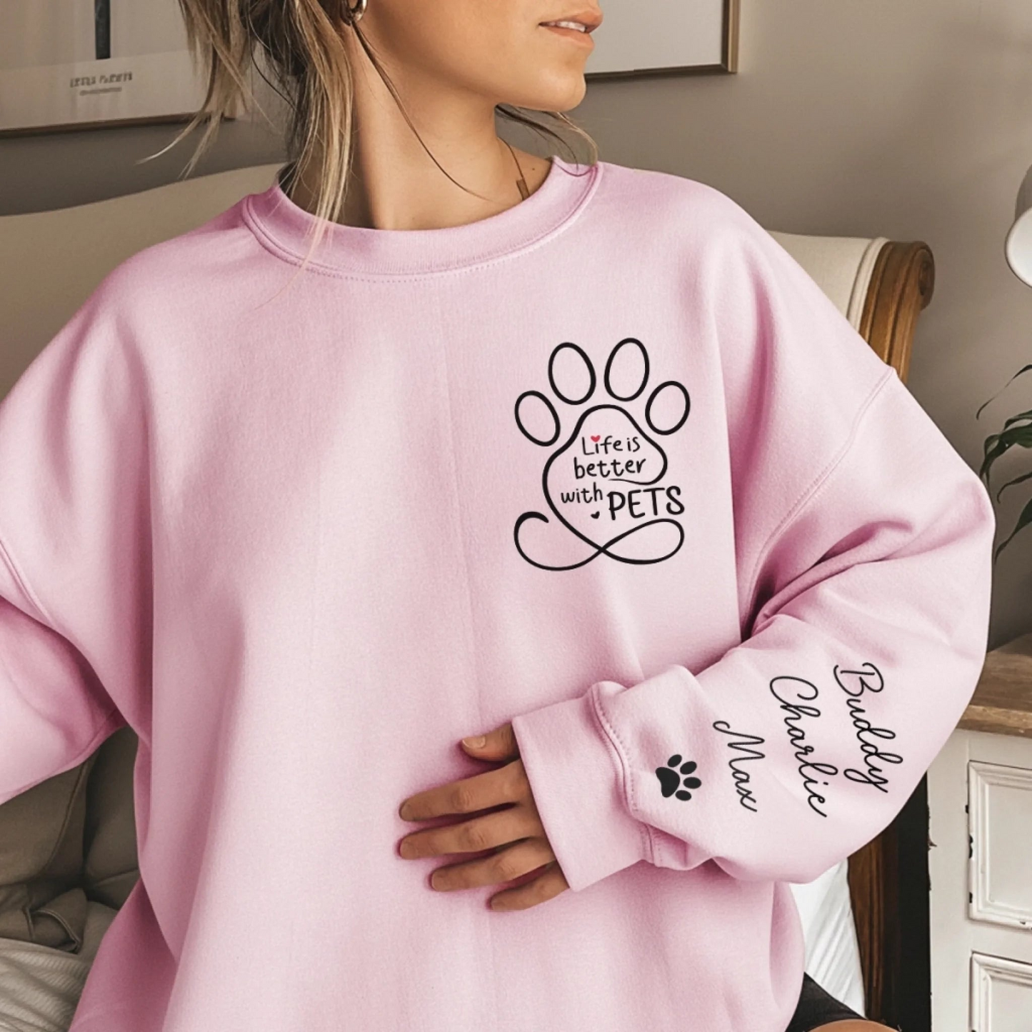 Custom Unisex Sweatshirt, Hoodie With Design On Sleeve - Personalized Christmas Birthday Gifts For Dog Cat Lovers, Dog Dad And Mom, Cat Owners - Loved By My Fur Crew