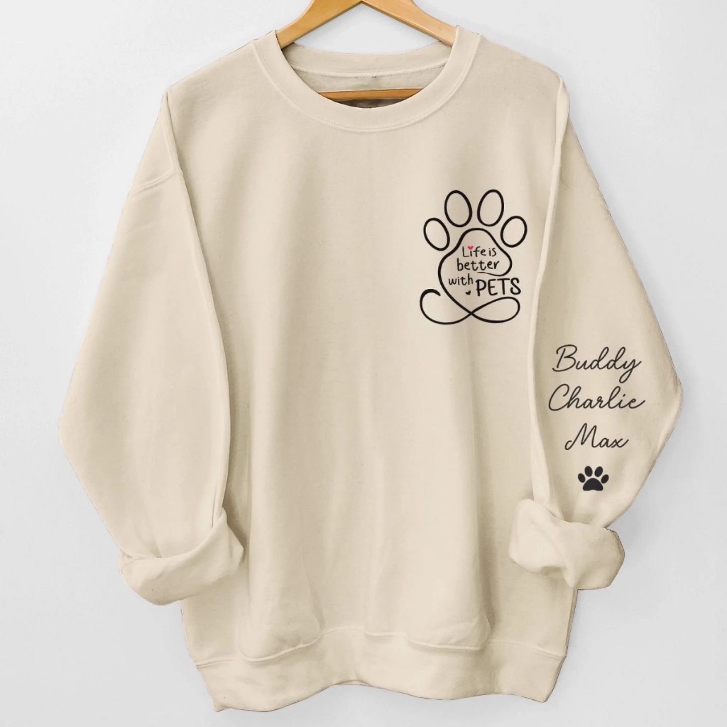 Custom Unisex Sweatshirt, Hoodie With Design On Sleeve - Personalized Christmas Birthday Gifts For Dog Cat Lovers, Dog Dad And Mom, Cat Owners - Loved By My Fur Crew
