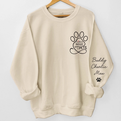 Custom Unisex Sweatshirt, Hoodie With Design On Sleeve - Personalized Christmas Birthday Gifts For Dog Cat Lovers, Dog Dad And Mom, Cat Owners - Loved By My Fur Crew