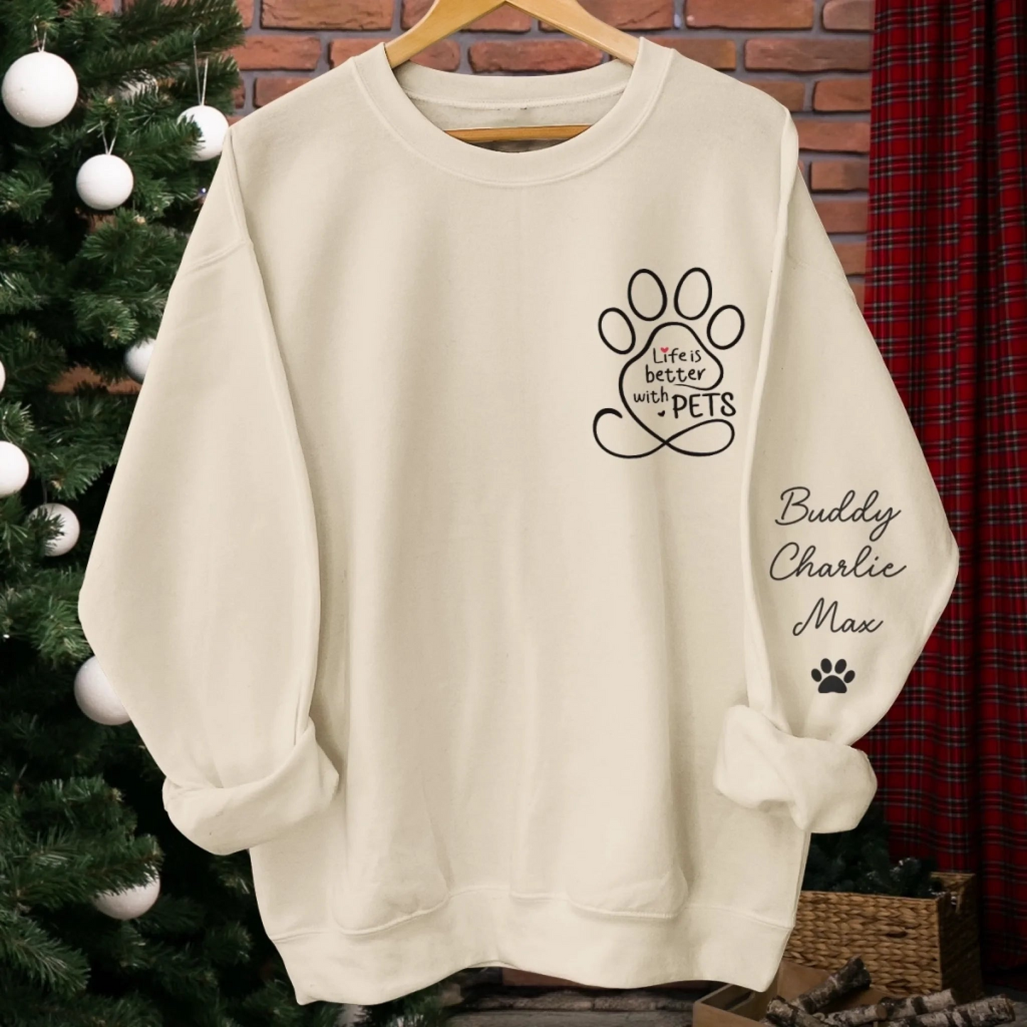 Custom Unisex Sweatshirt, Hoodie With Design On Sleeve - Personalized Christmas Birthday Gifts For Dog Cat Lovers, Dog Dad And Mom, Cat Owners - Loved By My Fur Crew