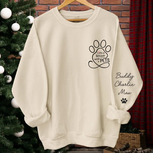 Custom Unisex Sweatshirt, Hoodie With Design On Sleeve - Personalized Christmas Birthday Gifts For Dog Cat Lovers, Dog Dad And Mom, Cat Owners - Loved By My Fur Crew