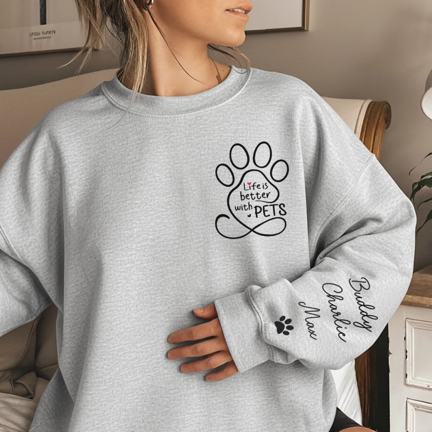 Custom Unisex Sweatshirt, Hoodie With Design On Sleeve - Personalized Christmas Birthday Gifts For Dog Cat Lovers, Dog Dad And Mom, Cat Owners - Loved By My Fur Crew