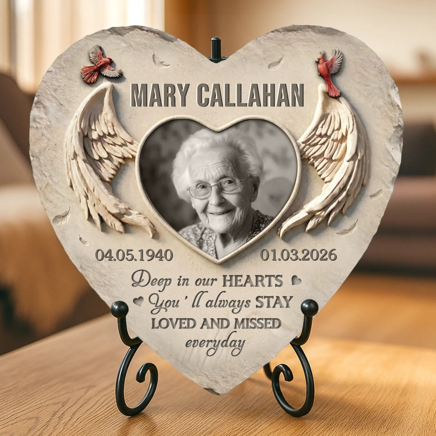 Custom Photo Heart Shaped Stone With Stand - Personalized Memorial Sympathy Gifts For Loss Of Mom, Dad - Forever In Memory