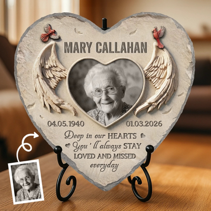 Custom Photo Heart Shaped Stone With Stand - Personalized Memorial Sympathy Gifts For Loss Of Mom, Dad - Forever In Memory