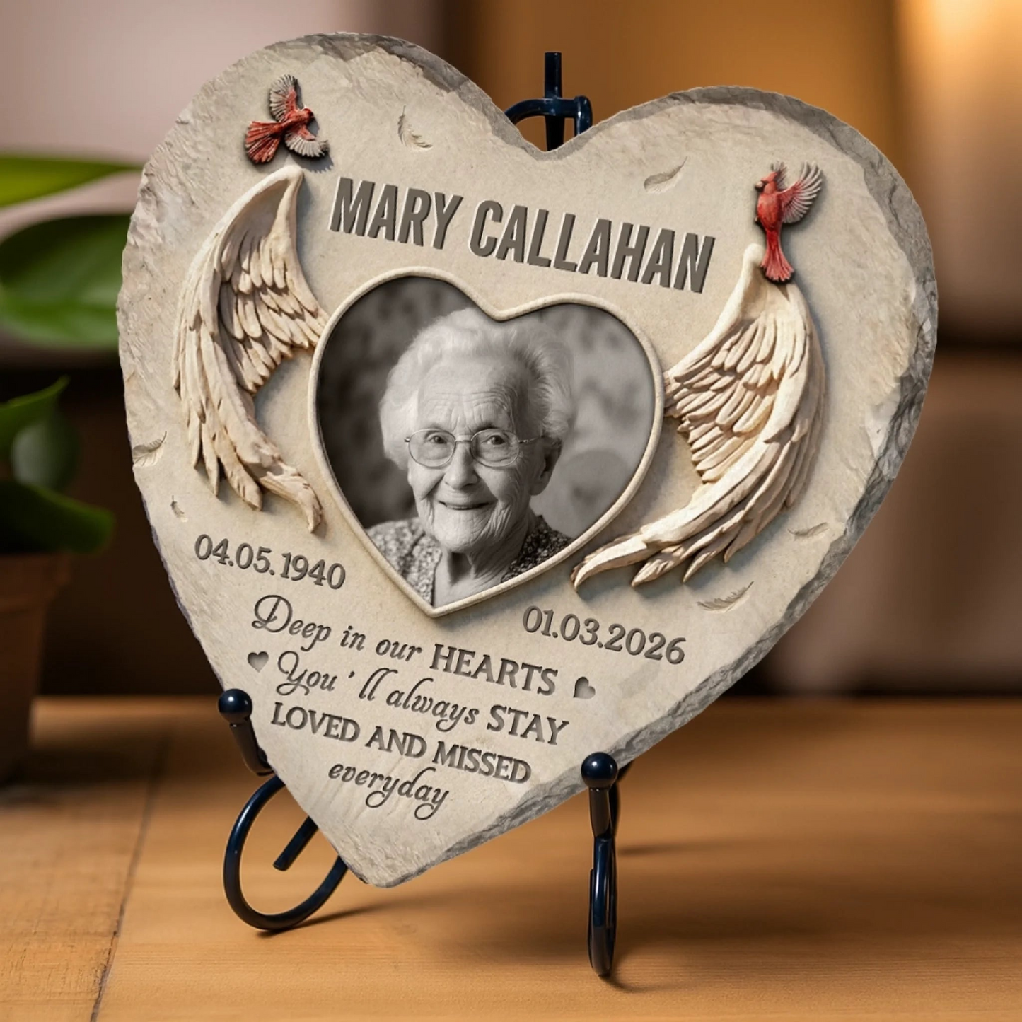 Custom Photo Heart Shaped Stone With Stand - Personalized Memorial Sympathy Gifts For Loss Of Mom, Dad - Forever In Memory
