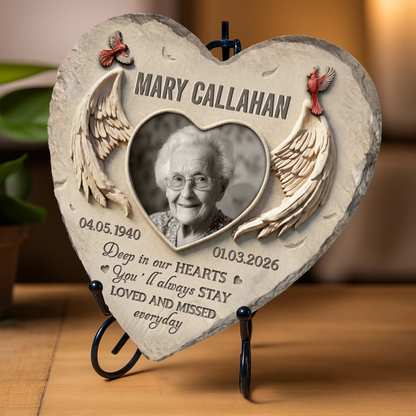 Custom Photo Heart Shaped Stone With Stand - Personalized Memorial Sympathy Gifts For Loss Of Mom, Dad - Forever In Memory
