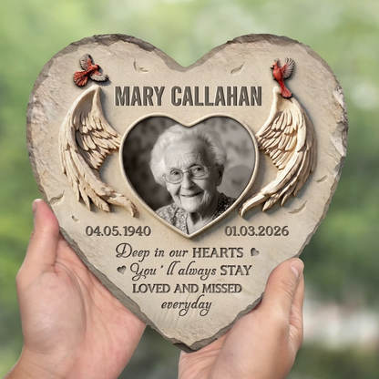 Custom Photo Heart Shaped Stone With Stand - Personalized Memorial Sympathy Gifts For Loss Of Mom, Dad - Forever In Memory